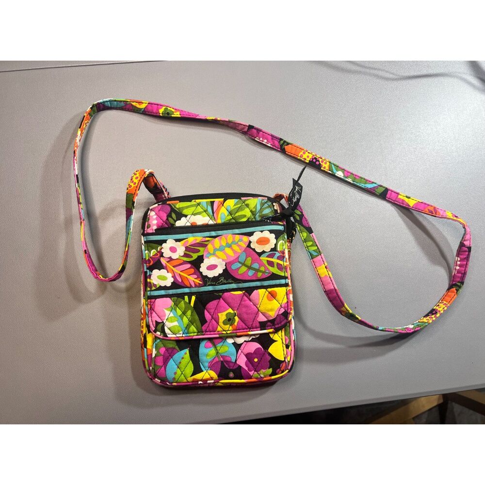 Vera Bradley Mini Hipster Crossbody Bag Purse Va Va Bloom Quilted Floral Black